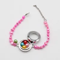 2019 Nouveau style Médaillon Bracelet 1pc en acier inoxydable Bracelet Médaillon avec la chaîne de bijoux de perles perles d'eau douce pour les femmes Bangle meilleurs cadeaux