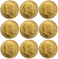 İNGILTERE Nadir Bütün set 1902-1910 9 adet İngiliz sikke Kral Edward VII 1 Egemen Matt 24-K Altın Kaplama Kopya Paralar Ücretsiz Kargo