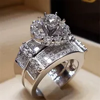الكلاسيكية الرومانسية وعد الدائري مجموعات 925 فضة الماس الاشتباك خواتم الزفاف الفرقة للنساء الرجال المجوهرات هدية