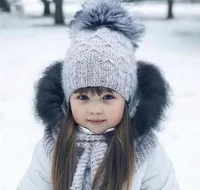 Moda niños de los niños mohair punto Beanie Con Pompón niña bebé blando de invierno al aire libre Sombreros Crochet Gorros calientes