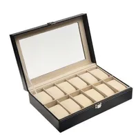 12 slots noirs en cuir PU montre-bracelet boîte Montre Valise de rangement Porte-organisateur Boîte à bijoux affichage 30x20x8cm