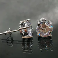 18K Hip Hop ha ghiacciato fuori CZ Zirconia rotonda orecchini 0,4 0,6 0,8 centimetri per uomini e donne orecchini di diamanti Studs Roccia Rapper gioielli regalo