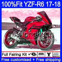 Injektionssats för Yamaha YZF600 YZF R6 YZF 600 YZF-R6 17 18 248HM.23 YZF R 6 YZF-600 YZFR6 2017 2018 Glansig röd Full Fairing Body + 7Gifts
