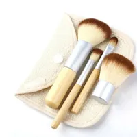 Madeira portátil Pincéis De Maquiagem 4 Pcs Kit Set Hot Bambu Elaborado Makeup brushTools Com Embalagem Saco De Serapilheira