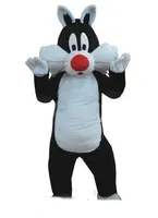 2019 Sylvester gato de alta qualidade traje da mascote para animal adulto preto grande com branco festa de Halloween Purim