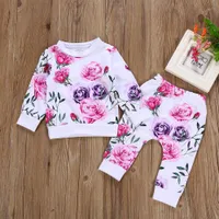 kid autumn winter suit Clothes Floral full sleeve O-Neck T shirt Tops+Pants 2PCS Outfits clothing Set ropa para adolecentes