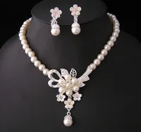 Acessórios do casamento Conjuntos de jóias de pérola nupcial para mulheres 2021 cristal prata cor colar brincos