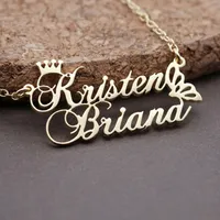 Personalized Princess Crown Double Name Necklace Stainless Steel Butterfly Pendants For Lovers Women Men Custom Jewelry Gifts