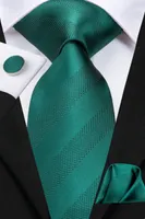 Hi-Tie New Classic Necktie Set Green Stripe 100% Handmade Silk Ties for Mens Business Suit Luxury Wedding N-3126