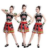 Kadın Hmong Miao kostüm Geleneksel Asya elbise Tayland tarzı dans giyim etnik giyim renkli festivali sahne giyim