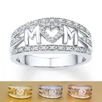 Mom anello carving lettera amore cuore zircone mamma fashion bande anello rosa oro argento festa della mamma regalo per la madre moda gioielli regalo a buon mercato