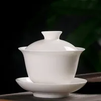 Decufua Biała Porcelanowa Santai Bowl Houseen Doniczka Pokrywa Kung Fu Zestaw Herbaty Santai Cup Okładka Cup Herbata do miski