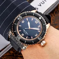 Nieuwe vijftig fathoms 5015-3630-52 Black Dial Miyota 821A Automatische Mens Horloge Rose Gold Black Nylon Best Edition Horloges TimeZonewatch E05C3