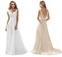 Romantic Back Lace Wedding Dresses Gown Empire Applique Chiffon Backless Sweep Train White Ivory Bridal Gowns vestidos De