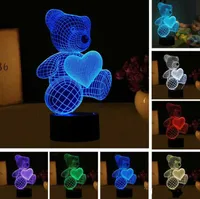 Ny tecknad kärlek hjärta björn form bordslampa USB LED 7 färger GB1497