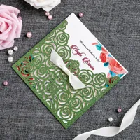 Nuova vendita calda laser taglio verde glitter verde inviti a matrimoni carte da sposa personalizzata doccia da sposa impegno invito a buon mercato