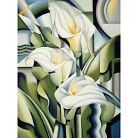 Wandkunst Blumenölgemälde Cubist Lilien-Leinwandgrafik 100% handgemachte weißes Blumen-Stillleben modernes Bild für Wohnzimmer-Geschenk