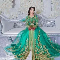 Merald Avondjurken Groene Moslim Formele Lange Mouwen Abaya Designs Dubai Turkse Prom Partyjurken Marokkaanse Kaftan Vestidos Fiesta de Noche