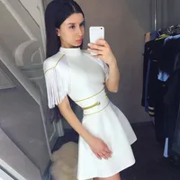 Adyce 2019 Yeni Yaz Kadın Bandaj Seksi Beyaz Kısa Kollu Püskül Mini Kulübü Vestidos Zarif Ünlü Parti Elbise J190601