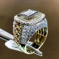 Hiphop Europeu e americano na moda hip-hop artificial anel diamante diamante, conjunto fino Denso Anel dos homens Zircon, ouro