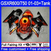 + Tank för SUZUKI GSX-R750 GSXR 750 600 K1 GSXR600 01 02 03 294HM.0 GSX R600 R750 GSXR-600 GSXR750 2001 2002 2003 Fairings Glans Orange Svart