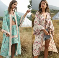 Loose Women lungo scialle Kimono Cardigan Camicette Camicie 2020 Casual Estate Boemia Beach fusciacche Top con stampa floreale per le vacanze Cover Up Beachwear