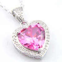 Europe populaire Bijoux Femme Coeur rose Kunzite pierres précieuses argent 925 collier pendentif mariée bijoux 12mm