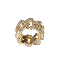 Мужские 2 строки CZ Bling Cuaban Link кольца золото обледенелое кубинское кольцо микро проложить кубический цирконий имитация алмазов тенденция хип-хоп кольцо
