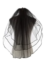 Nero Gothic Weddic Veils Donna 3 Tiers Ribbon Edge Bed Dito Punta da sposa Bridal Velo 11054BK