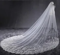 3.8 Metro White Tulle One Layer Lace Aplikacja Wedding Bridal Veils Kobiety Dziewczyna Długa Przeelść