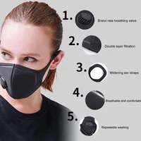 W magazynie! Maski ochronne PM2.5 Czarna maska ​​z zaworem oddychającym Trójwymiarowy Gąbka Mężczyźni i Kobiety Dustoodporny Oddychające EOO1481-2