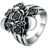 Hainon Ringe Silber Farbe Schädel Biker Ringe für Herren Gefüllt Rose Blume Design Punk Rock Herren Finger Ringe Frauen Schmuck Jubiläum Geschenke