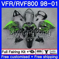 Kropp för Honda Interceptor Green Flames VFR800R VFR800 1998 1999 2000 2001 259HM.22 VFR 800RR VFR 800 RR VFR800RR 98 99 00 01 Fairing Kit