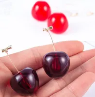 Simulazione simulazione rosso ciliegia frutta orecchino dolce resina pennellata orecchini color oro per le donne goccia orecchino dichiarazione monili gioielli regali AU-93T