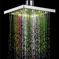 Romantic Automatic Changing Magic 7 Color 5 LED Lights Handing Rainfall Shower Head Square Head for Water Bath Bathroom New #F