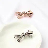 2 Color Crystal Bowknot Alloy Charm Bead Fashion Women Jewelry Stunning European Style For Pandora Bracelet