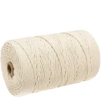 Hållbar 200m vit bomullsledning Naturlig beige Twisted Cord Rope Craft Macrame String DIY Handgjorda Hem Dekorativ Tillgång 3mm 4.43