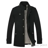 AIERMA 남성 고체 트렌치 코트 만다린 칼라 패션 남성 외투 슬림 맞는 브랜드 의류 캐주얼면 재킷
