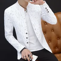 Mäns Casual Collar Collar Blazer Outdoors Slim Fit Jacket Man Långärmad Ungdom Stilig Trend Slim Print Blazer