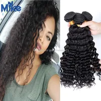 MikeHair Billiga Brasilianska hårväv 3 buntar Curly Human Hair Extensions 100g / pc 8-30Inches Deep Wave Peruvian Indian Malaysian Hair Weaves