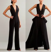 Ashi Studio 2020 Schwarz Jumpsuits Abendkleider mit abnehmbarem Rock mit V-Ausschnitt Abendkleider billig plus Frauen formalen Partei-Kleid