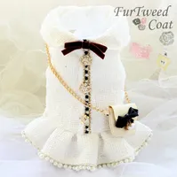 Ręcznie robione luksusowe odzież dla pieszych ubrań dla zwierząt domowych sukienka vintage c w stylu tweed strój łańcuchowy Pearl Class