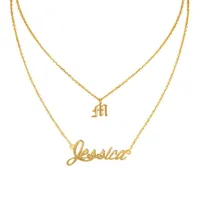 Персонализированные пользовательские имя разнесенные ожерелье кулон для женщин День Рождения любое имя 2 строки Layerd ожерелье подарок ювелирных изделий золото / розовое золото NL2693