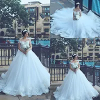 2019 Said Mhamad Dubai Dubai vestidos de novia fuera del hombro con cuentas Vintage Lace Vestido De Novia apliques tren de la corte vestidos de novia
