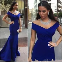 2019 Sexy Royal Blue Off Shoulder Mermaid Prom Dress Goedkope Sheath Formele Avondjurken Lange Pageant Jurk Custom Made
