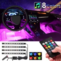 Car Interior Lights 4pcs Floor Atmosphere Glow Neon Lamp Multi-Color Music Strip Decorative Underdash Lighting Kit