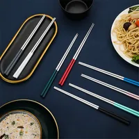 Bunte wiederverwendbare Lebensmittelstangen 304 Edelstahl -Stäbchen -Essstäbchen Metall -Chop -Sticks für Reis Sushi -Geschirr JK2007XB verwendet