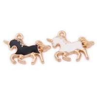 Unicorn Charms, 200 stks, 15 * 21mm, emaille Unicorn Charm, Animal Charm, Jewelry Supplies, DIY Bevindingen Zwart Wit Kleuren