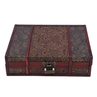 Monili di legno Storage Box Big Vintage Scatola con blocco di metallo di regalo di nozze confezionamento manuale da tavolino della decorazione T200320