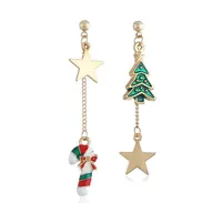 Caliente creativo ADORNOS de Navidad Navidad elegante SnowmanTree pentagrama carta asimétrica pendientes joyería para regalo GB1374